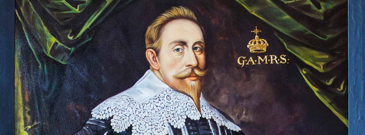 Ein gemaltes Porträt zeigt einen Mann mit Schnurrbart und Kragen in Spitze.