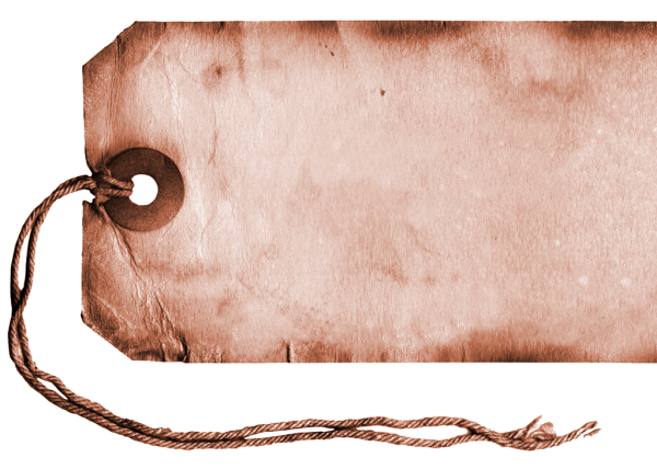 Ein altes, abgenutztes Etikett mit einem durchgezogenen Seil ist zu sehen.