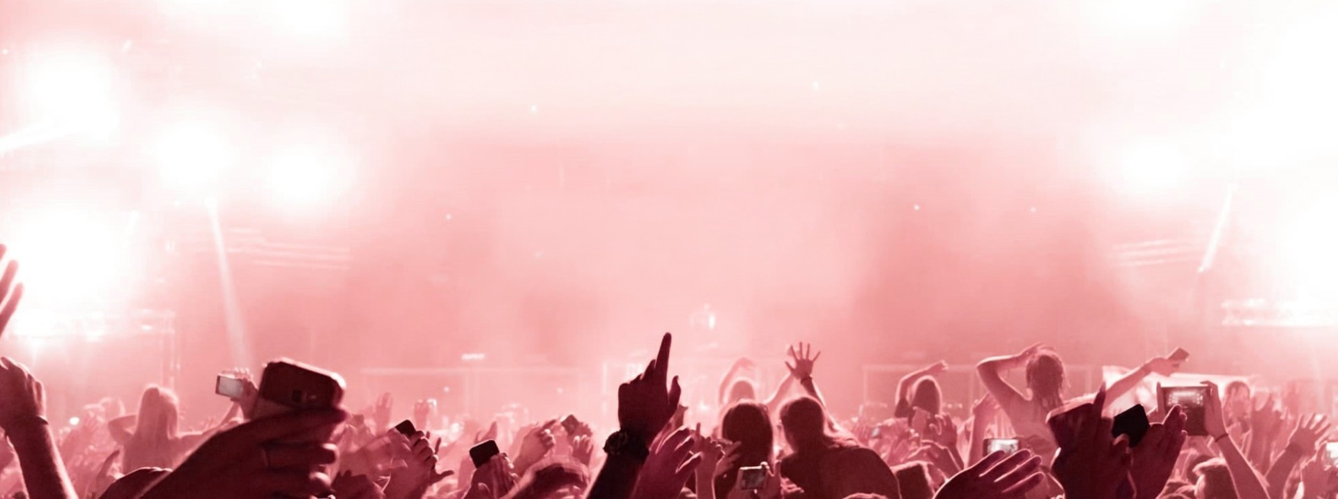 Eine Konzertszene mit feiernden Menschen und erhobenen Händen unter hellem Bühnenlicht.