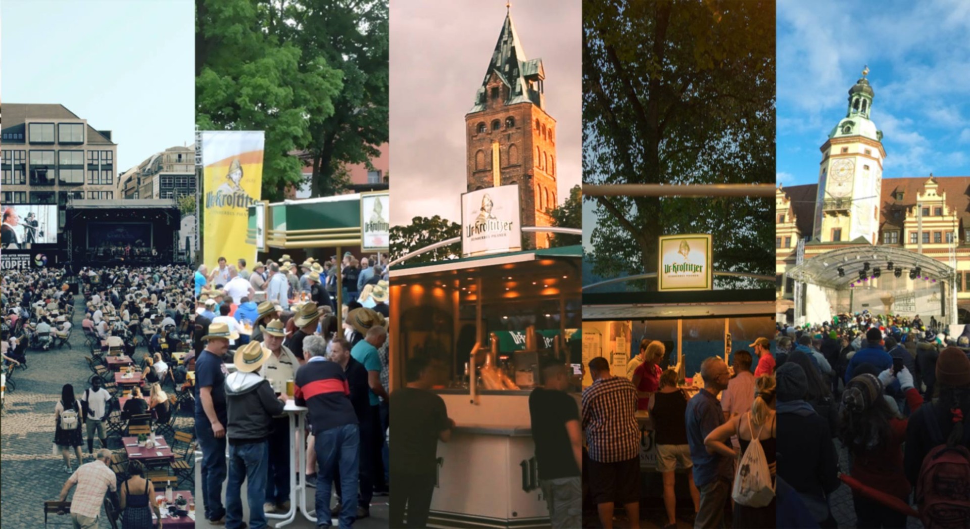 Das Bild zeigt eine Collage von Szenen bei verschiedenen öffentlichen Veranstaltungen in städtischen Umgebungen.